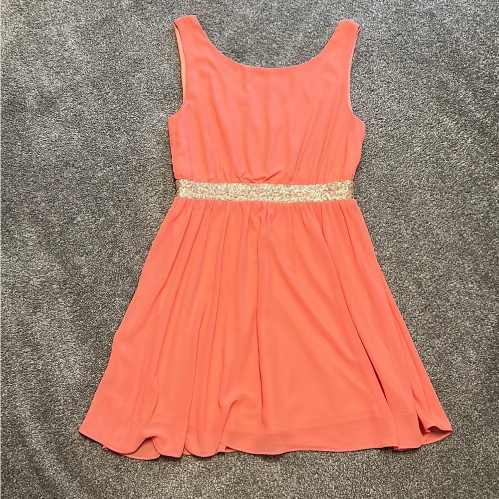 Miami Coral Dress with Gold Accents